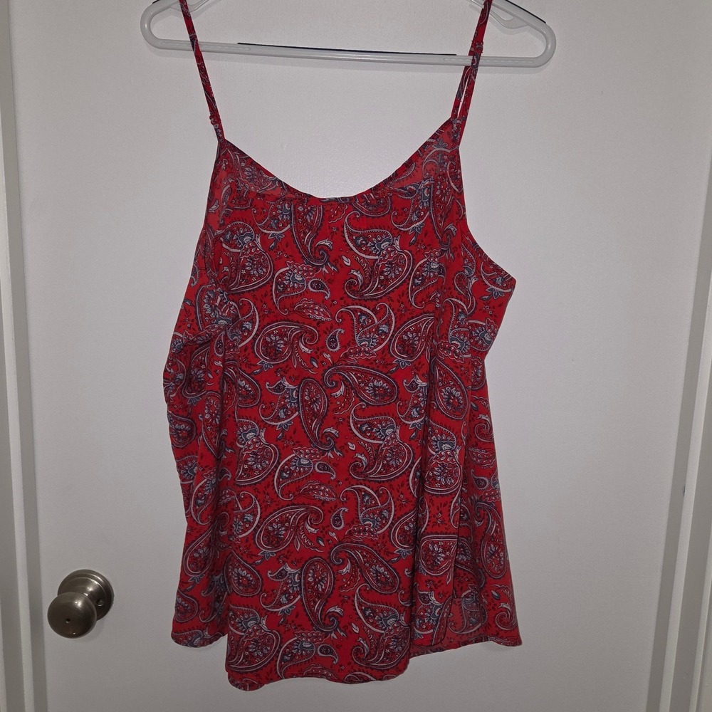 Time and Tru Womens XXXL 22 Red Paisley Spaghetti Strap Cami Tank Top - Picture 2 of 4